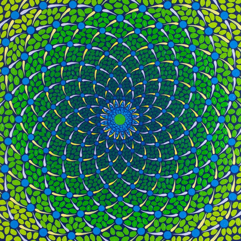 Green concentric mosaic spiral with spiritual energy by Adib Haddad