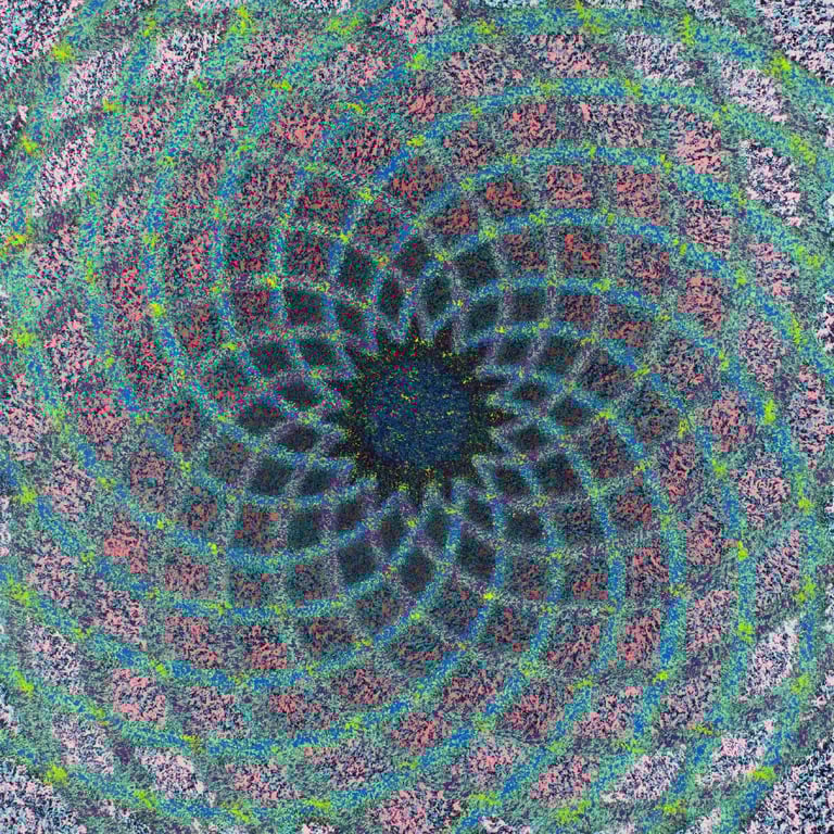 Spiral with gradient hues in floral sacred geometry by Adib Haddad