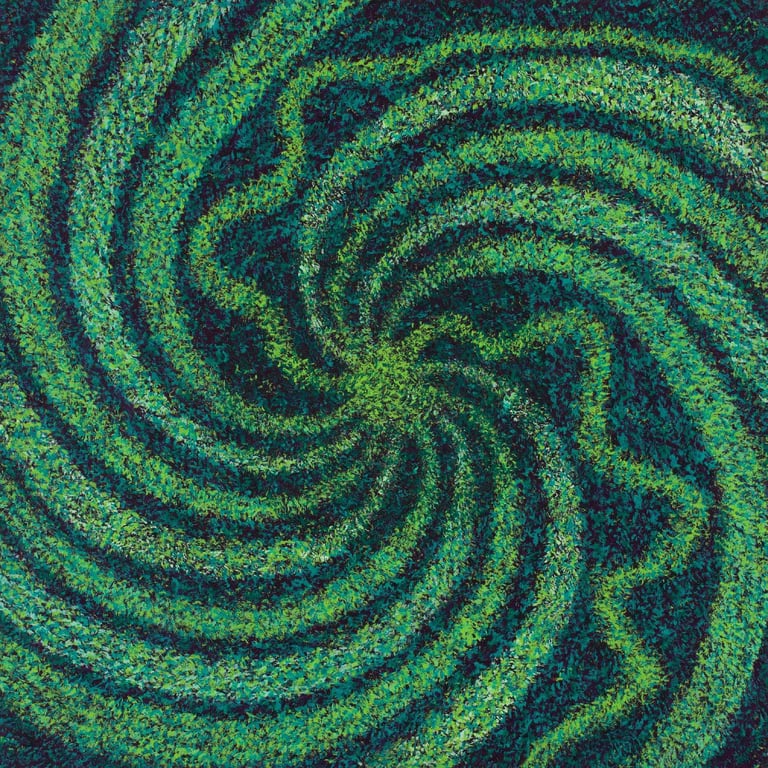 Green textile-like spiral drawing spiritual energy to the center