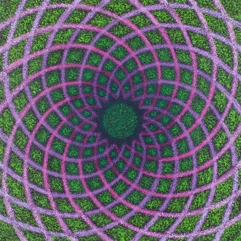 Purple and green spiral with grid texture and divine illusion
