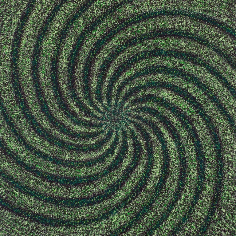 Green spiral mosaic with seed-like spiritual flow by Adib Haddad
