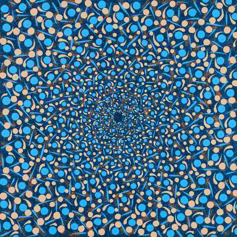 Blue and navy spiral waves forming circular flow of spiritual perception