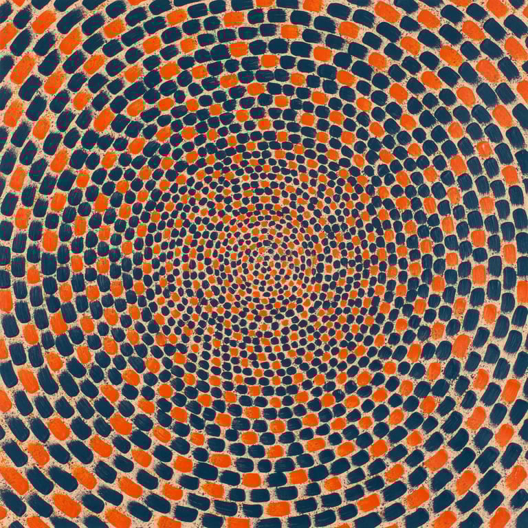 Orange and blue vortex spiral with inward optical pull and harmonic geometry by Adib Haddad