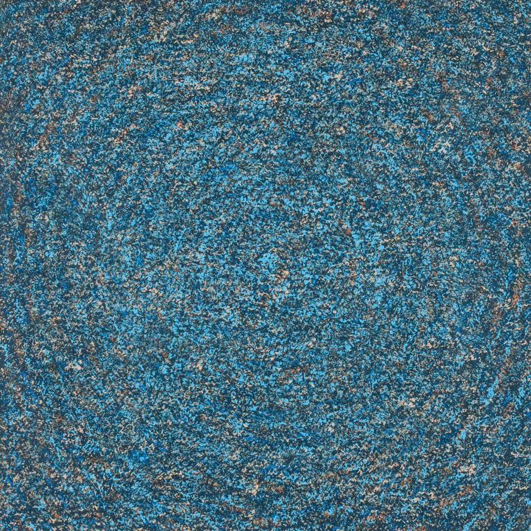 Blue mosaic veil revealing hidden energy and sacred pattern from Threads of Existence
