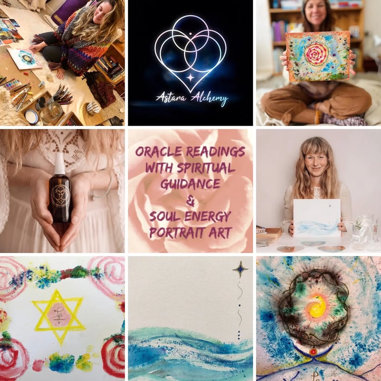 Astara Alchemy energy portraits alongside aura sprays and spiritual tools used in Reiki healing
