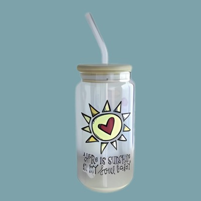 Soda Glass with designs with UV stickers
