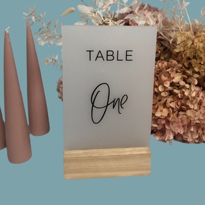 Frosted Table Numbers, Rectangular and have the Table One text