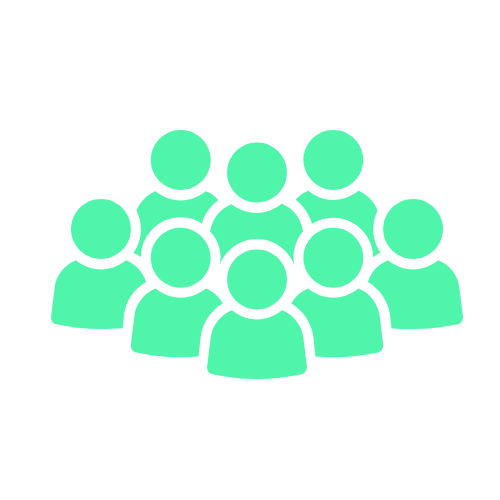 a group of people sitting around a table with a green background