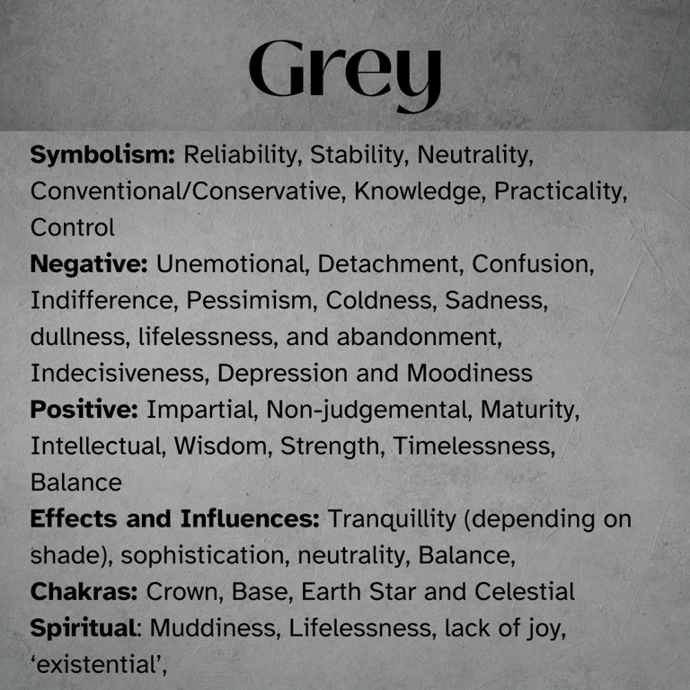 GREY GRAY Healing Attributes, symbolism, Chakras, Spiritual, Self-Awareness, Enlightenment