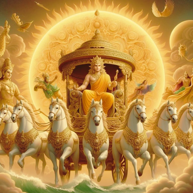 Vedas, Sun God, Seven Horses, Seven colours of the sun rays, Rainbow Chariot