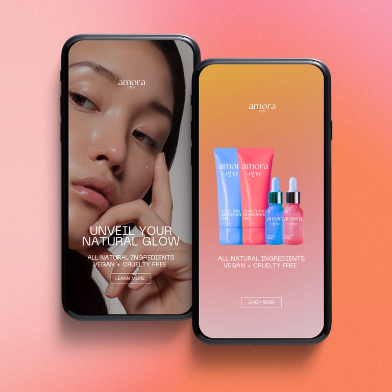 Amora brand, packaging and web design for a korean skincare brand