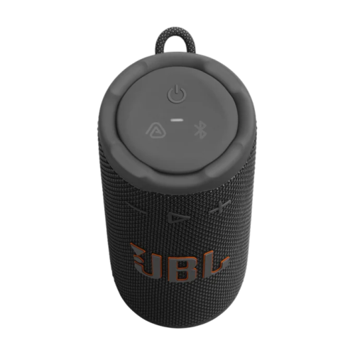 Enceinte JBL Grip vue du dessus, LOGO, boutons