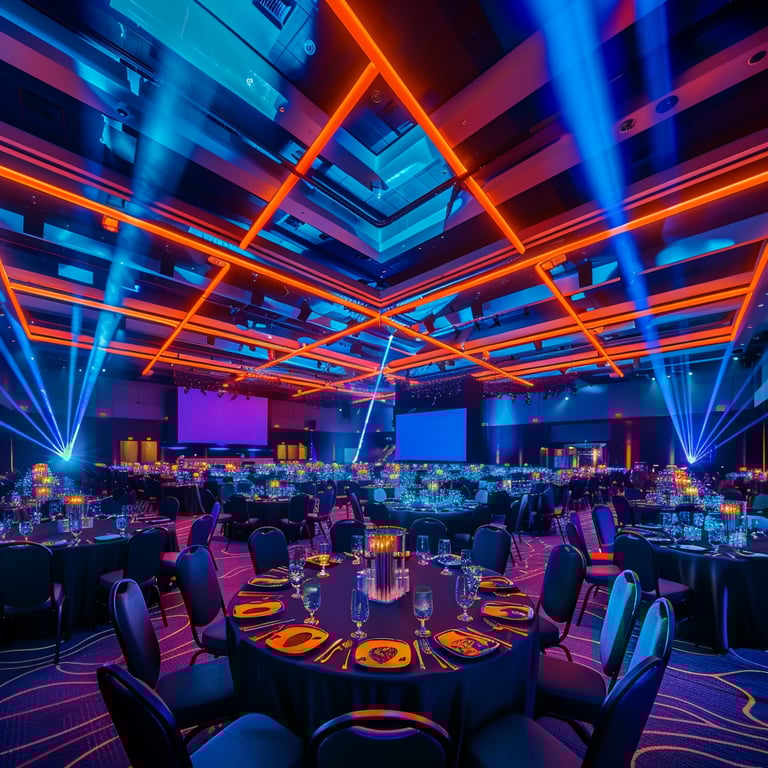 futuristic theme with advanced lighting in a great grand ballroom
