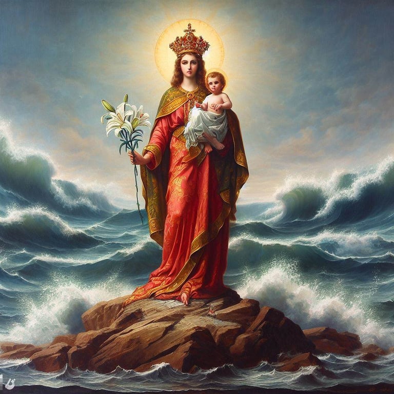 a painting of a mary holding a baby Jesus