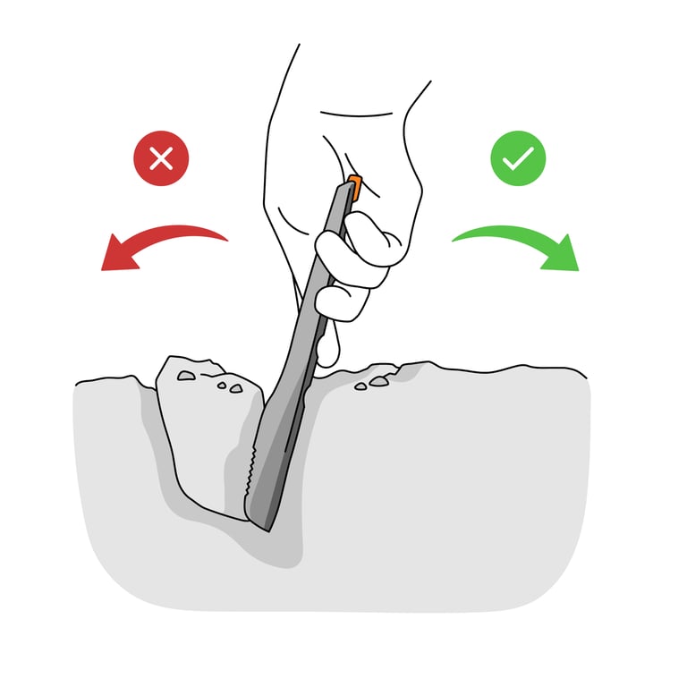 how to dig with boglerco trowel graphic