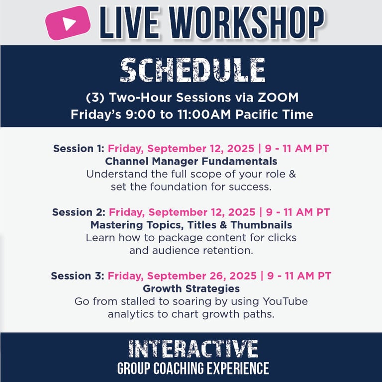 YouTube Mastery Course for Channel Managers Schedule