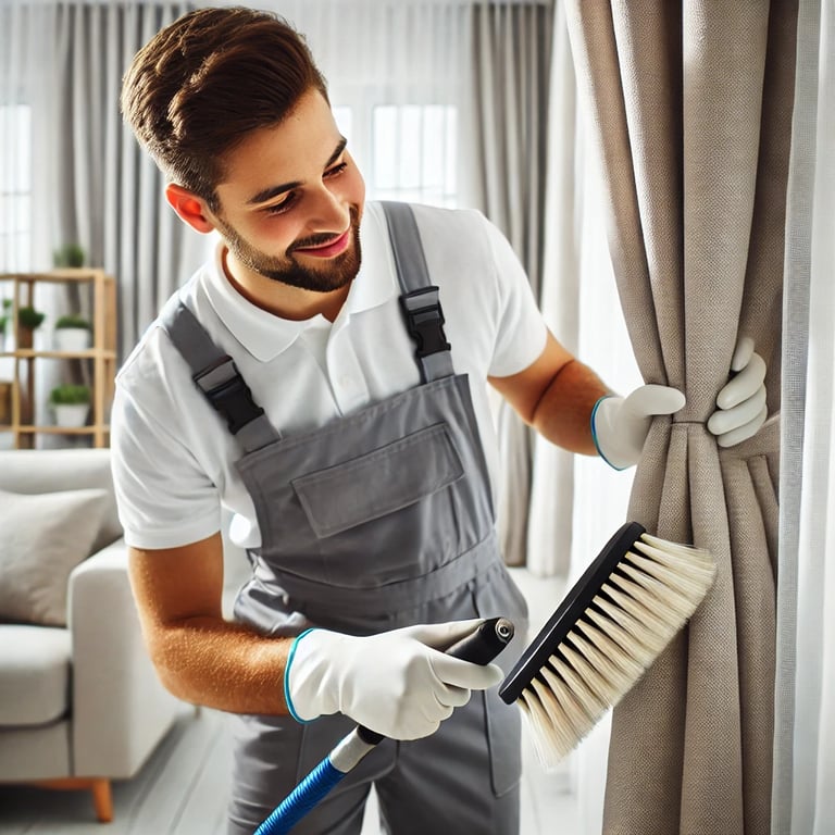 cleaning Curtain with soft brush