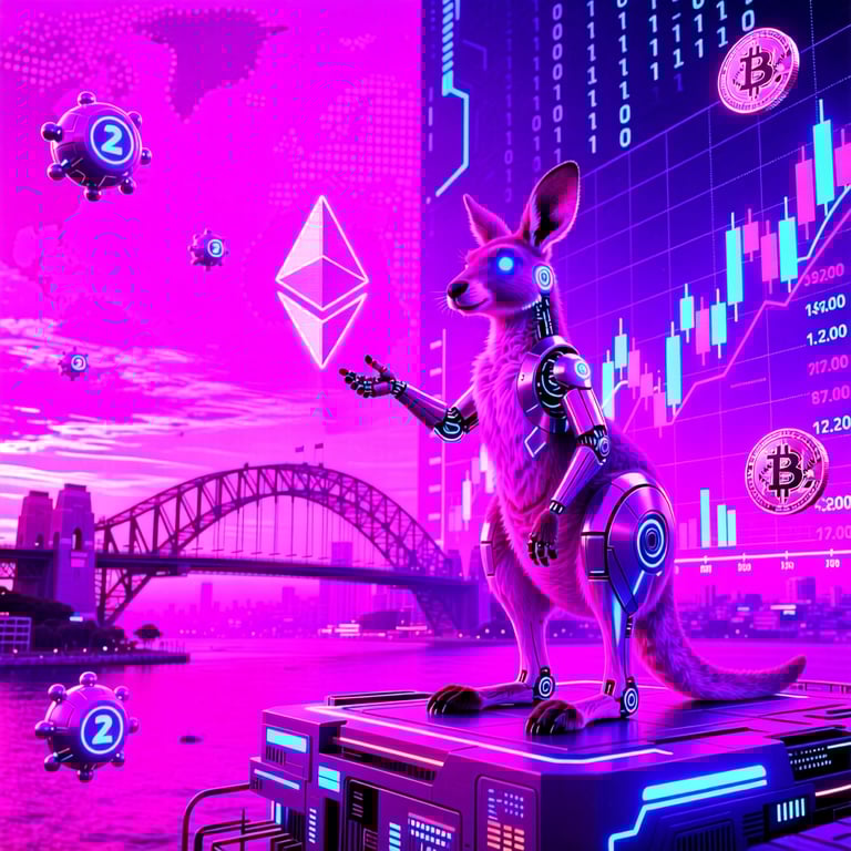 a kangarooroo kangaroo standing on a platform with a pinkish pinkish background