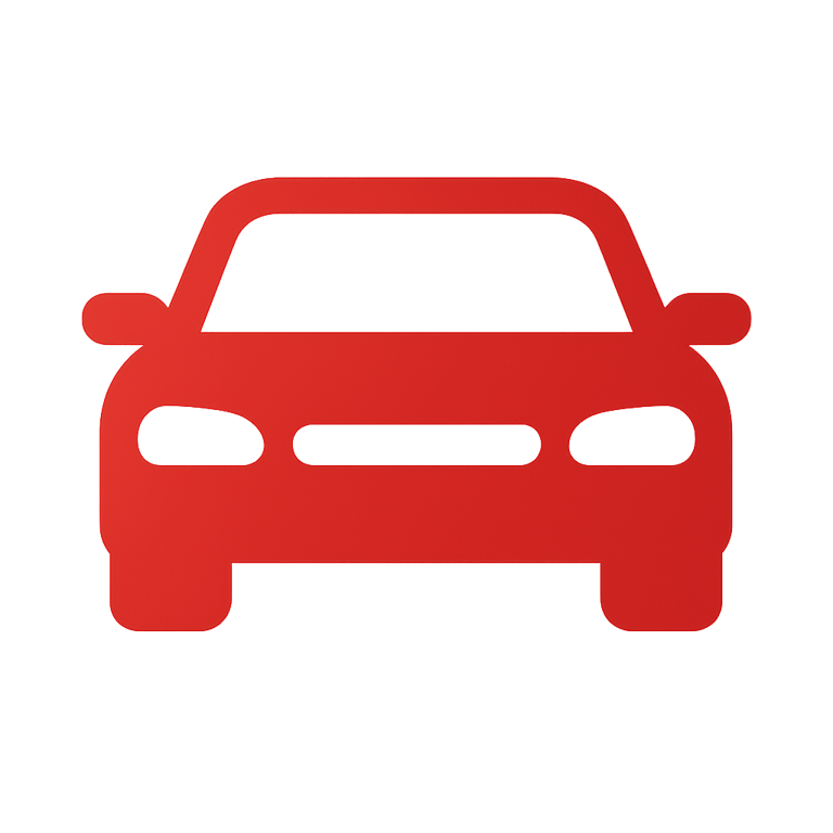 Czerwona ikona samochodu jako symbol ubezpieczenia komunikacyjnego