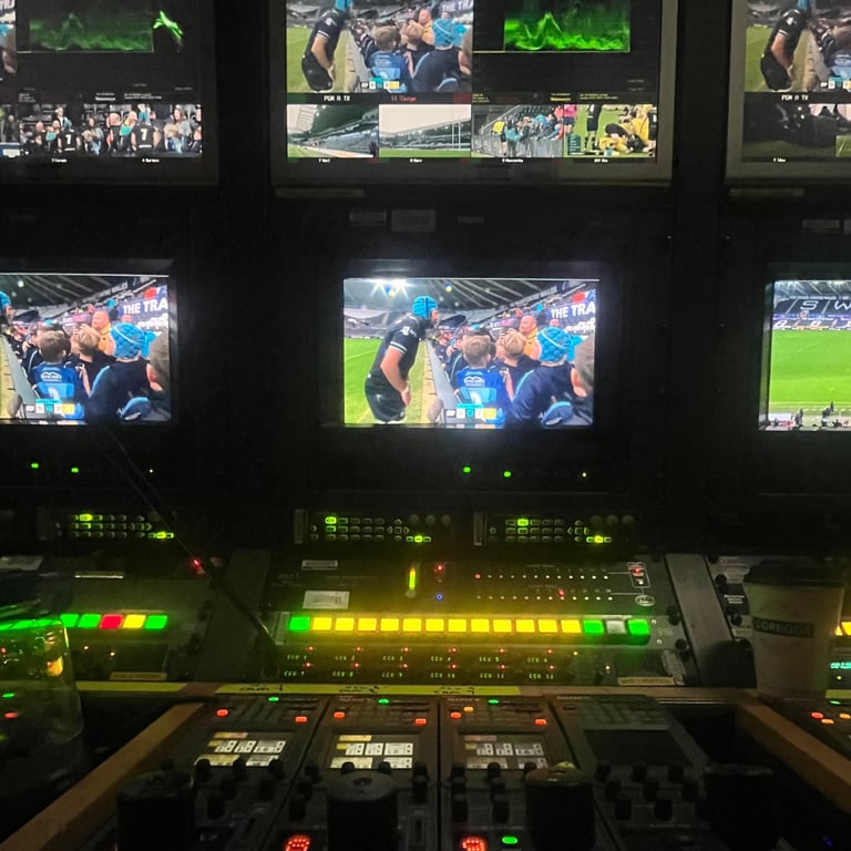 Camera Control Units in use in an Outside Broadcast Truck providing Rugby Coverage