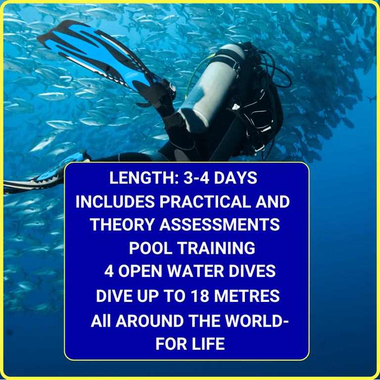 Achieve PADI Open Water certification in 3-4 days with 4 dives up to 18 meters in the Gili Islands, includes all assessments