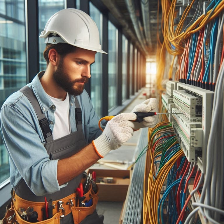 a man in a hard hat and a hard hat with a screwdriver