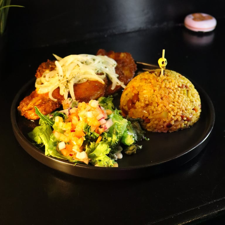 a plate of food with a salad and a salad