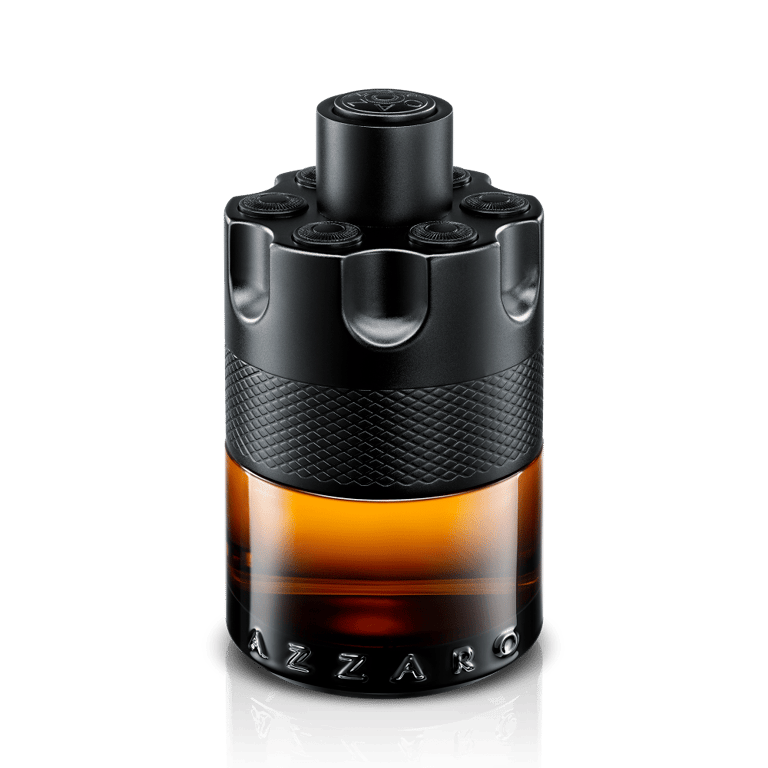 Azzaro Wanted by Night Eau de Parfum bottle with a black revolver cylinder cap.