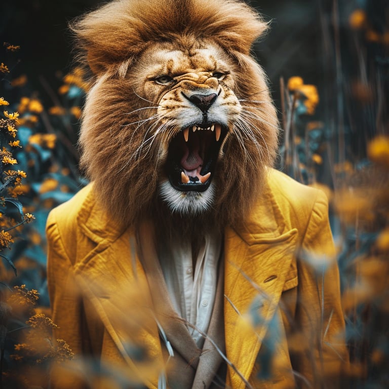 leon con chaqueta amarilla