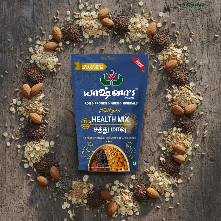 image depicting yashnas health mix amidst spillage of millets