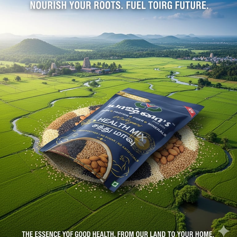 image depicting Yashna's health mix in a green landscape