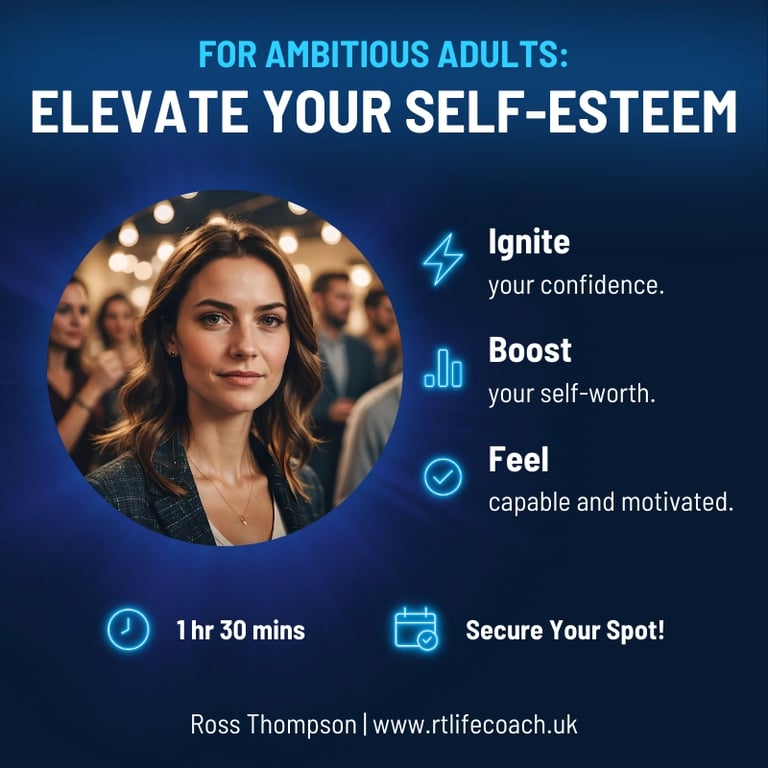 Confidence coaching session "Elevate Your Self-Esteem" for adults delivered by Ross Thompson..