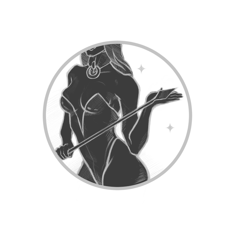 a woman in a black and white drawing of a woman with a whip