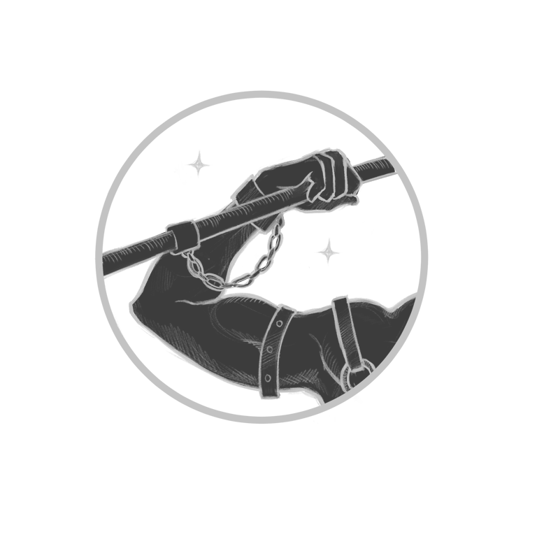 muscular arm of a man holding a railing with a chain