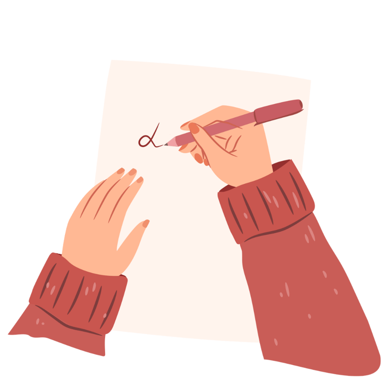 le mani di una ragazza che scrivono una lettera