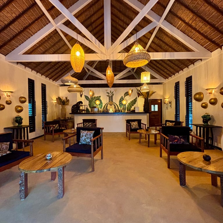 Vue du bar de l'hôtel de luxe Maison Fimela dans le Sine Saloum