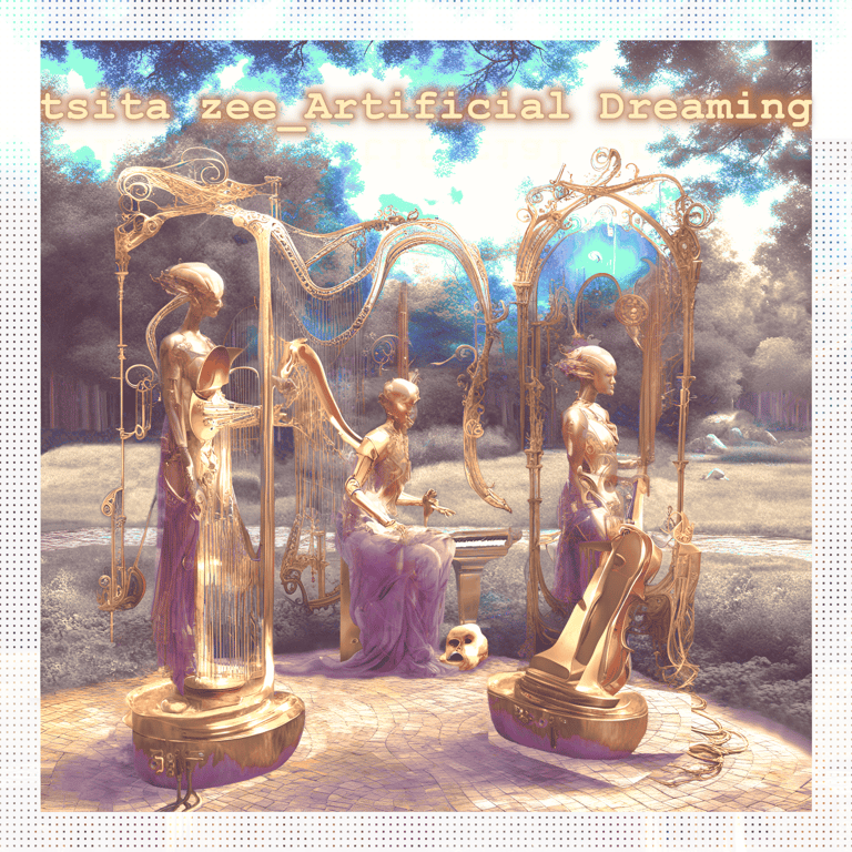 Album cover for "Artificial Dreaming" with code-style letters above copper alien chamber orchestra.