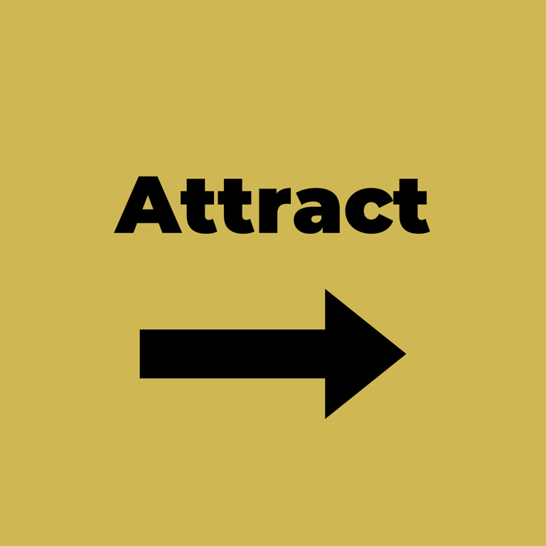 a black arrow pointing to the right side of a sign that says attract