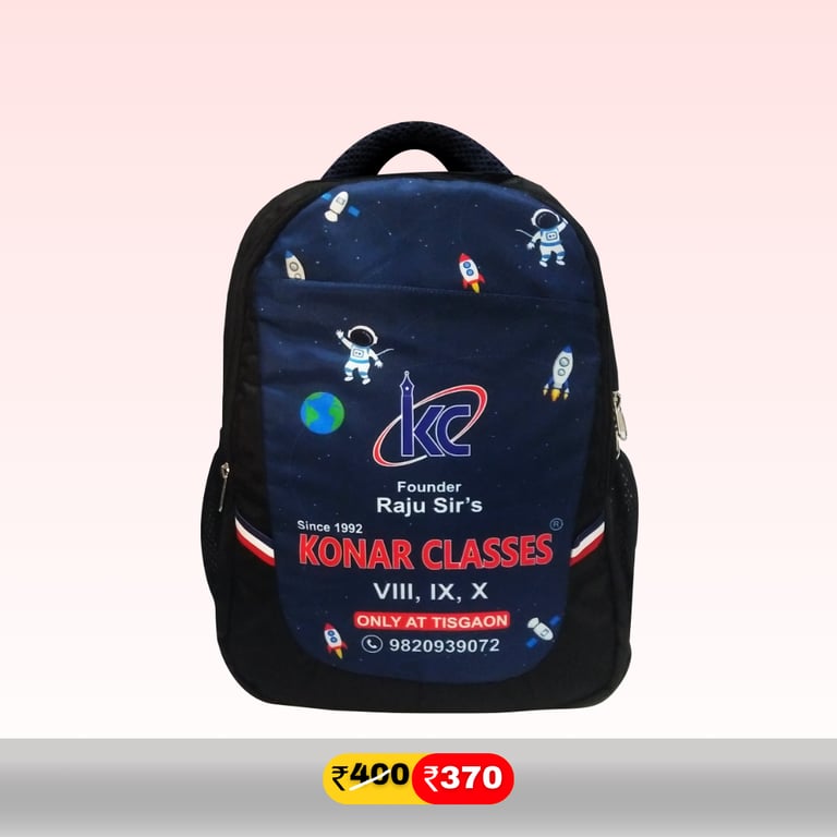 Classes school backpack with space theme, astronauts, and rockets for students.