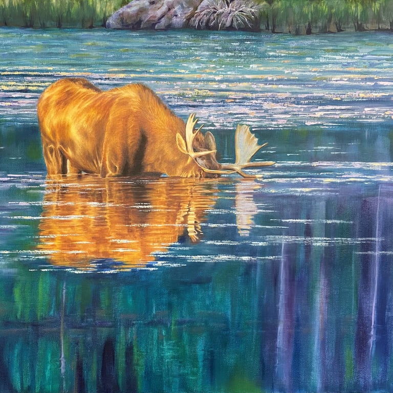 Blue Bog Moose, Oil on Canvas