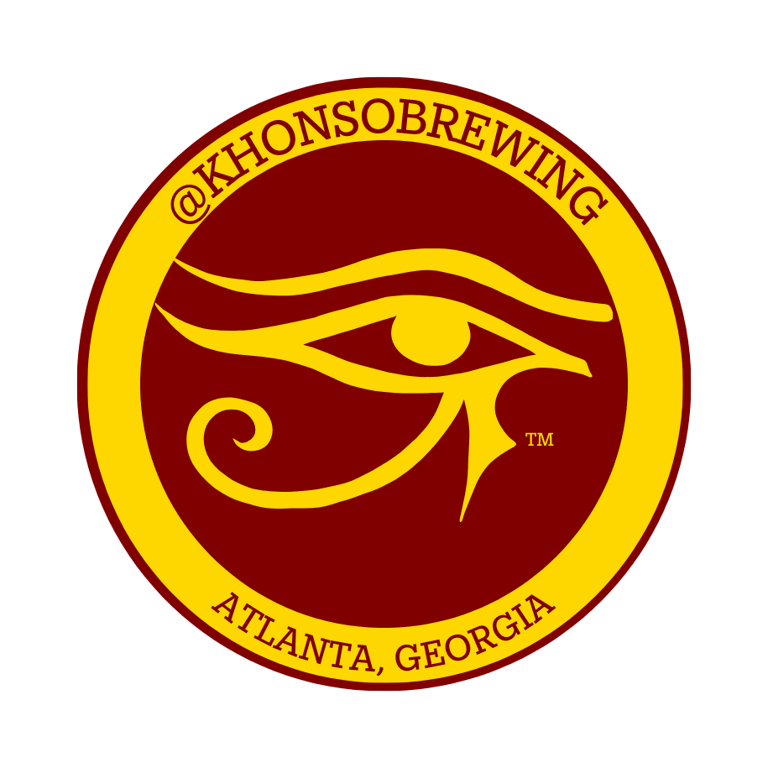 Khonso Brewing logo featuring a yellow Eye of Horus on a red circle background for a brewery in Atlanta, Georgia.
