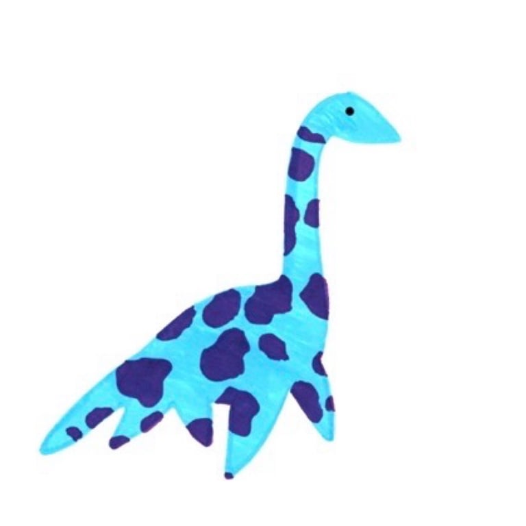 Bessie - a lake monster mascot - turquoise with purple spots