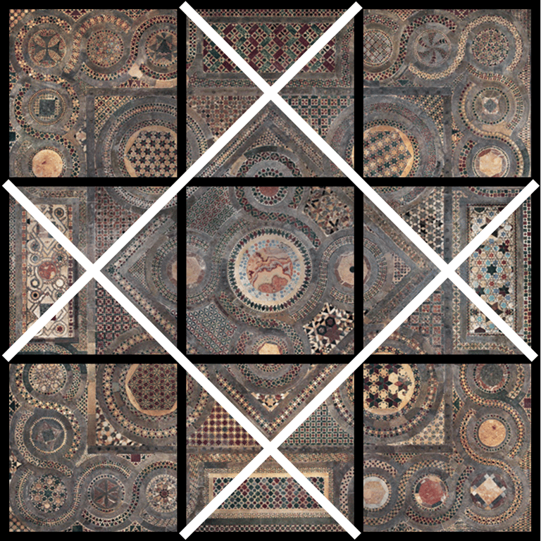 The Cosmati Pavement in Westminster Abbey, shown with the Auseklis pattern overlaid