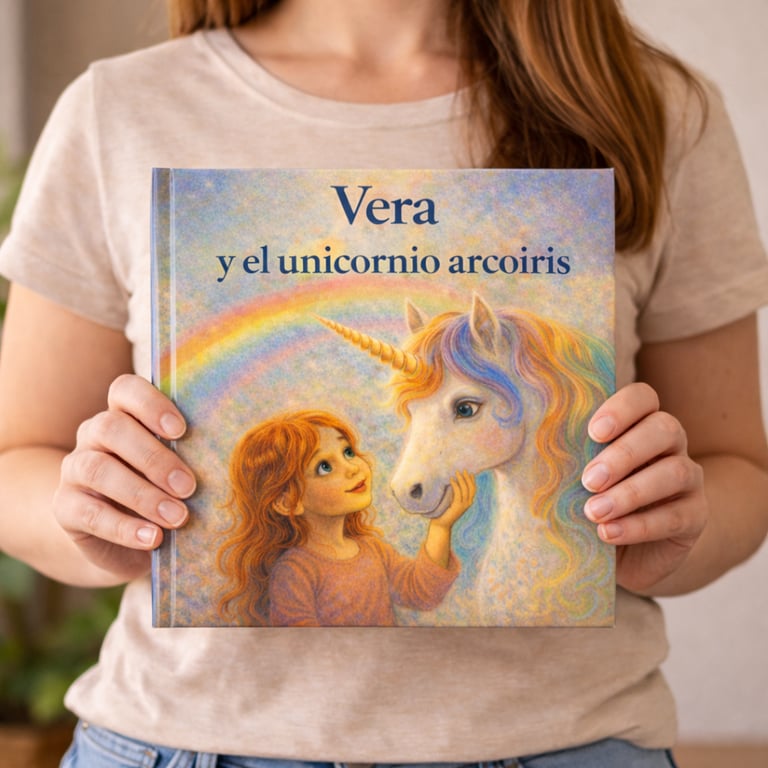 Mujer sosteniendo cuento infantil personalizado