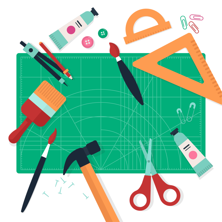 a green and white board with scissors and scissors