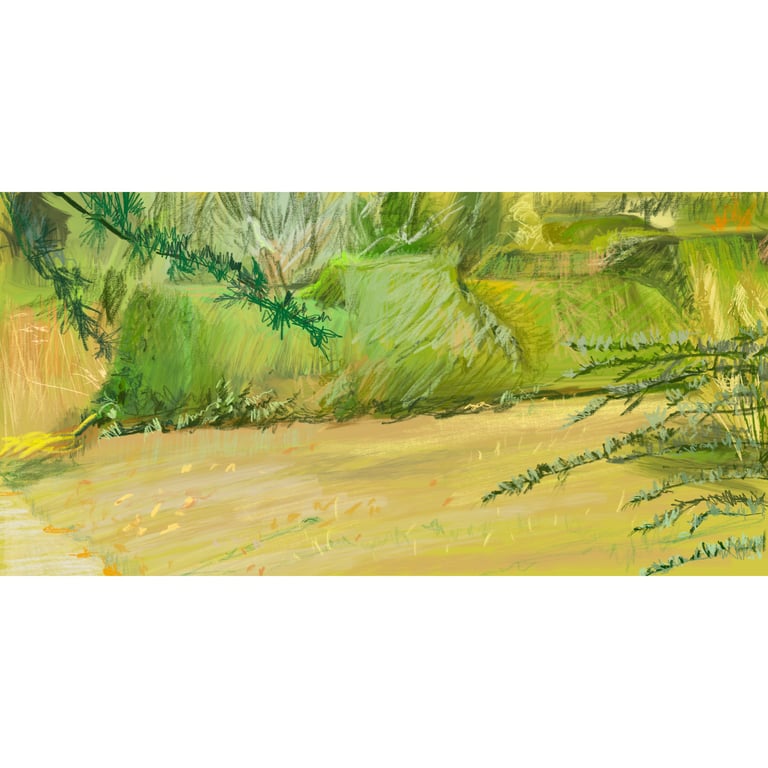 Great Dixter view from the front porch - digital drawing