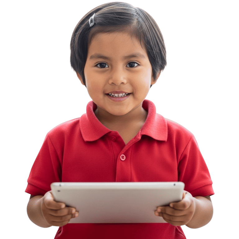 a young girl holding a tablet computer