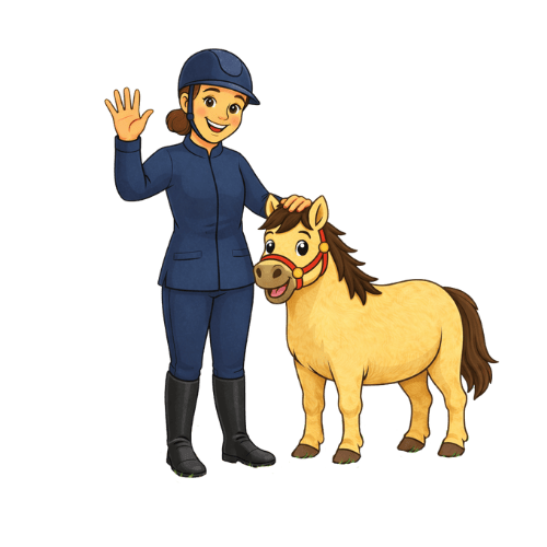 Cartoon Illustration von Pancake und Ponytante die fröhlich winken