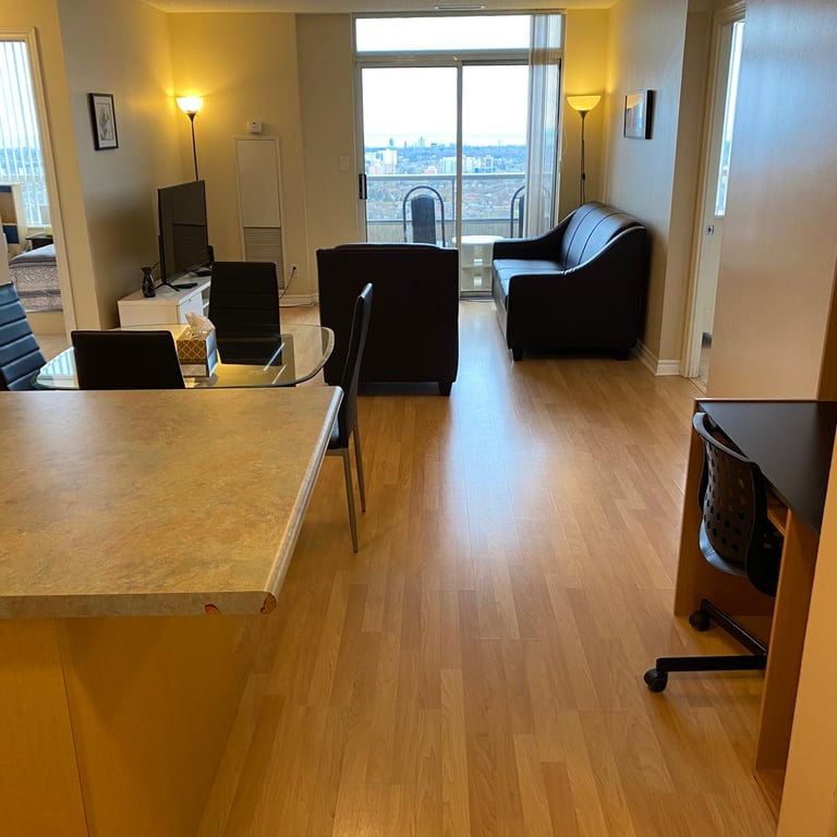 Swimming pool amenity at Mississauga furnished apartment building