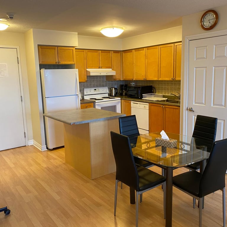 Panoramic city view from furnished condo in Mississauga near Square One